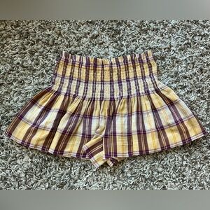 Isabel Marant Yellow and Purple Plaid Smocked Skort Shorts 44